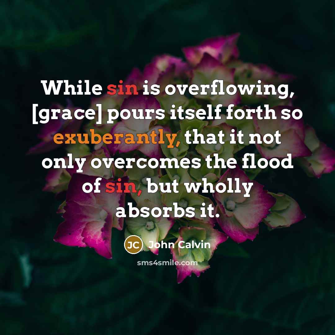 “While sin is overflowing, [grace] pours itself forth so exuberantly, that it not only overcomes the flood of sin, but wholly absorbs it.” quote by John Calvin