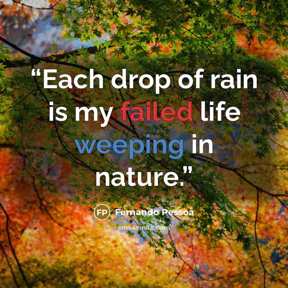 “Each drop of rain is my failed life weeping in nature.” quote by Fernando Pessoa