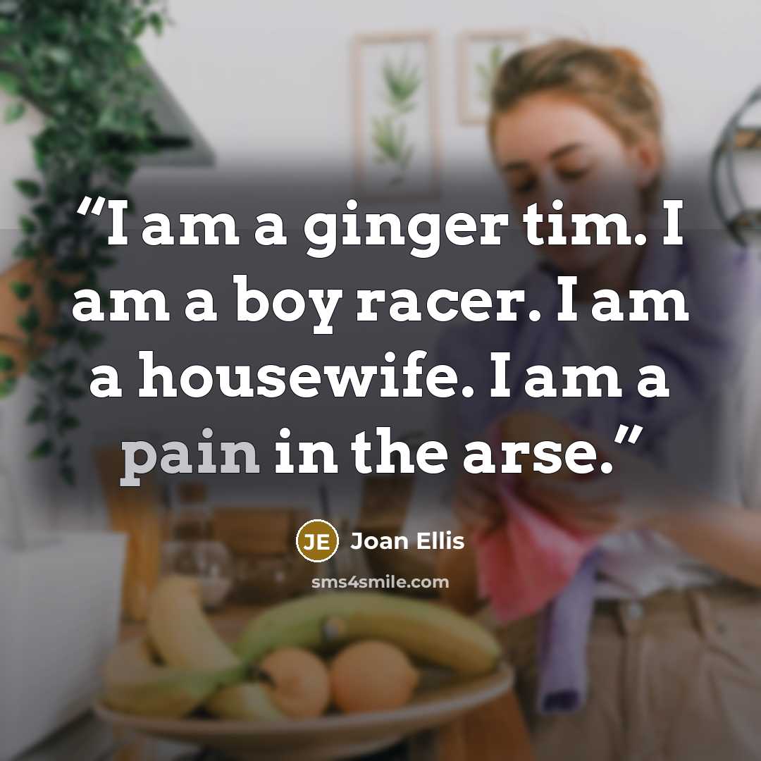 “I am a ginger tim. I am a boy racer. I am a housewife. I am a pain in the arse.” quote by Joan Ellis