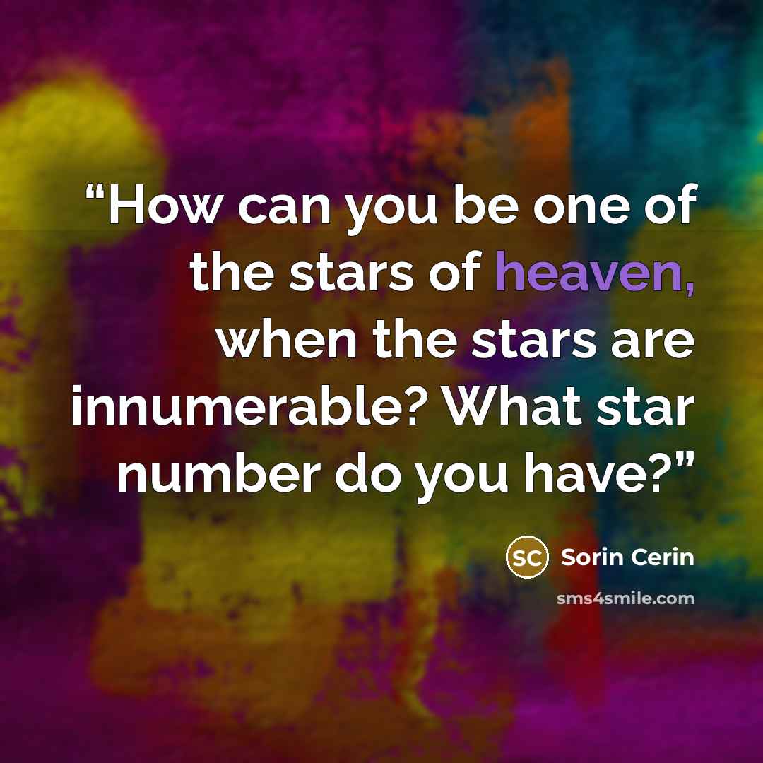 “How can you be one of the stars of heaven, when the stars are innumerable? What star number do you have?” quote by Sorin Cerin