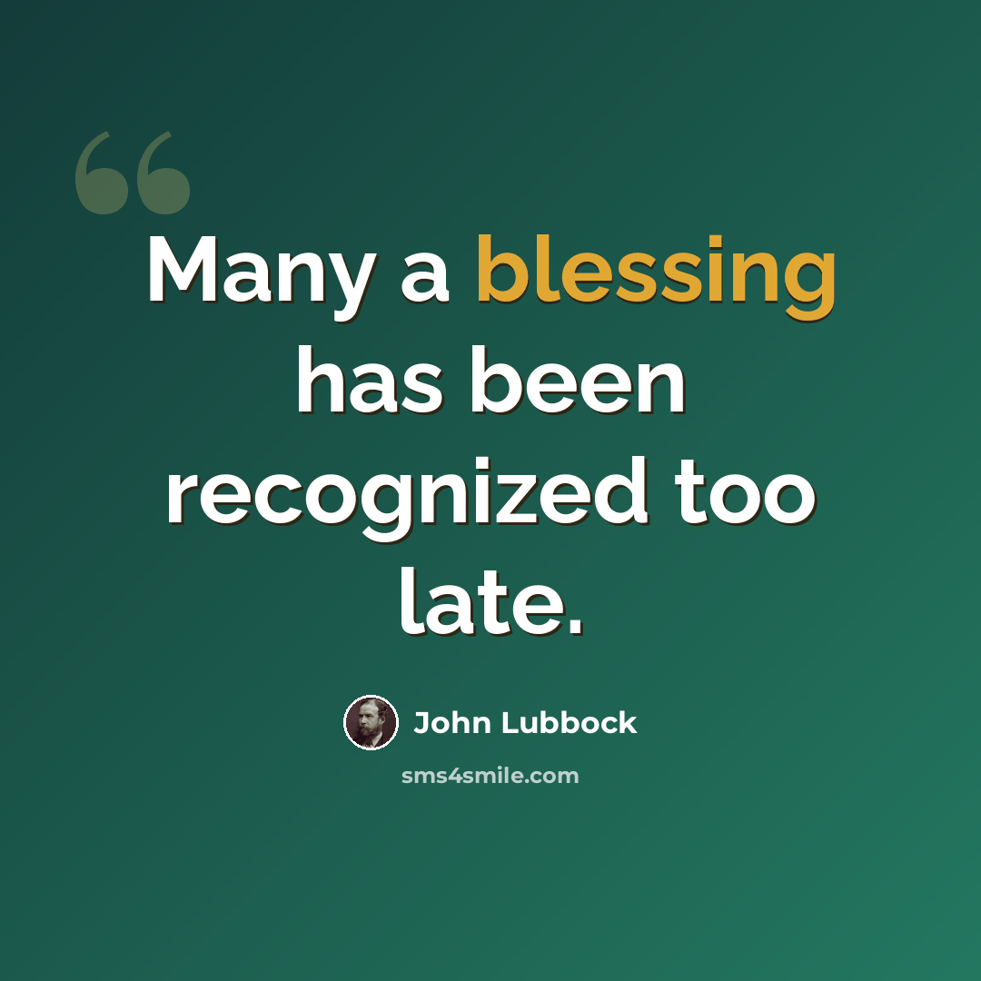 “Many a blessing has been recognized too late.” quote by John Lubbock