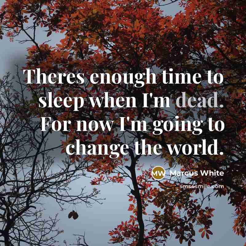 “Theres enough time to sleep when I'm dead. For now I'm going to change the world.” quote by Marcus White