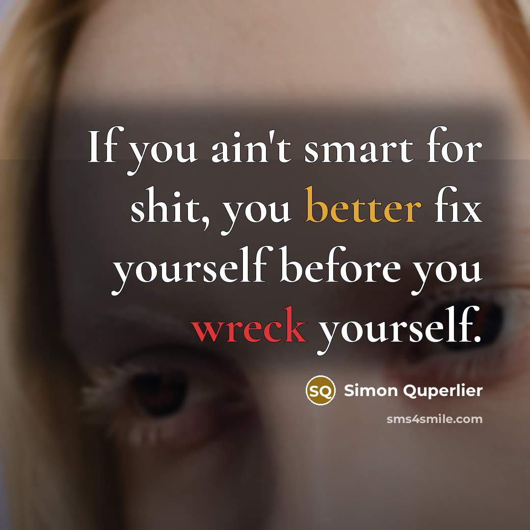 “If you ain't smart for shit, you better fix yourself before you wreck yourself.” quote by Simon Quperlier