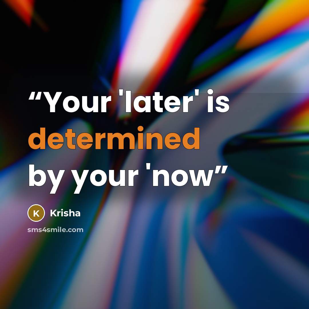 “Your 'later' is determined by your 'now” quote by Krisha