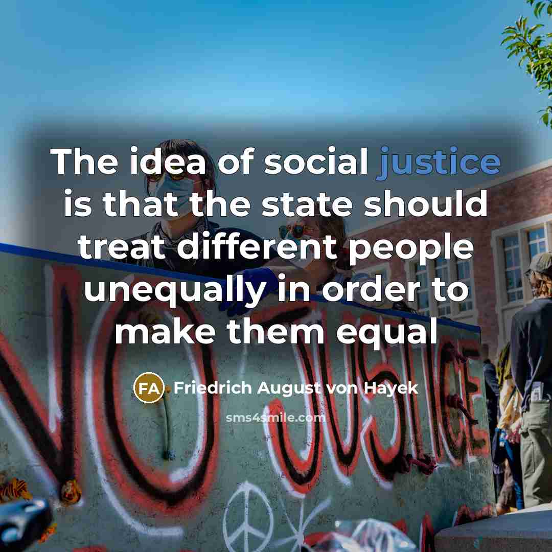 “The idea of social justice is that the state should treat different people unequally in order to make them equal” quote by Friedrich August von Hayek