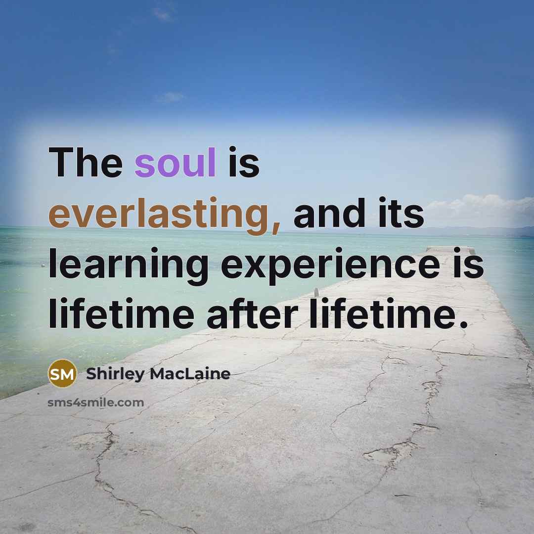 “The soul is everlasting, and its learning experience is lifetime after lifetime.” quote by Shirley MacLaine