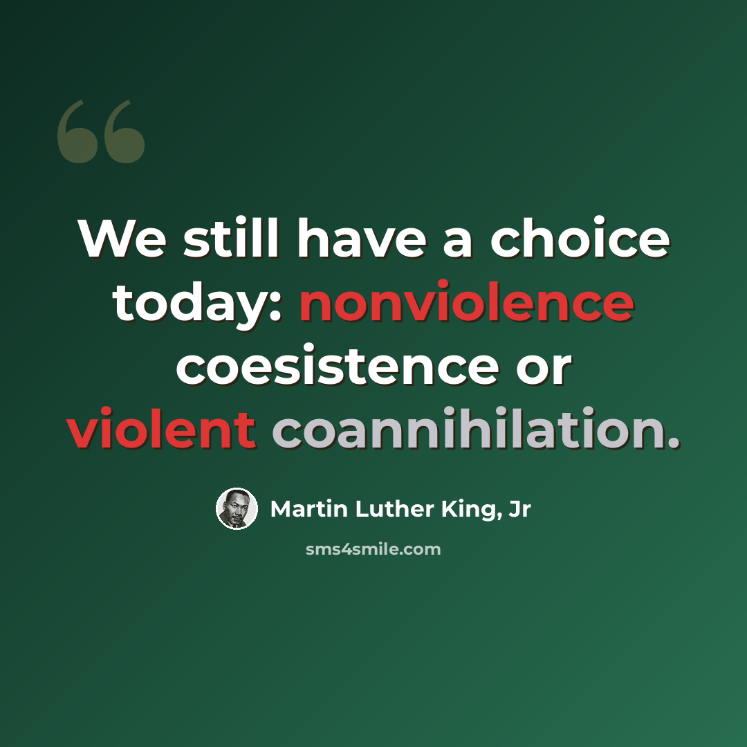 “We still have a choice today: nonviolence coesistence or violent coannihilation.” quote by Martin Luther King, Jr