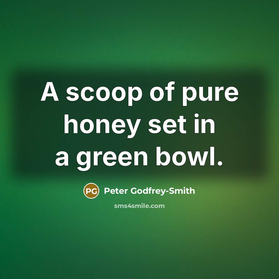 “A scoop of pure honey set in a green bowl.” quote by Peter Godfrey-Smith