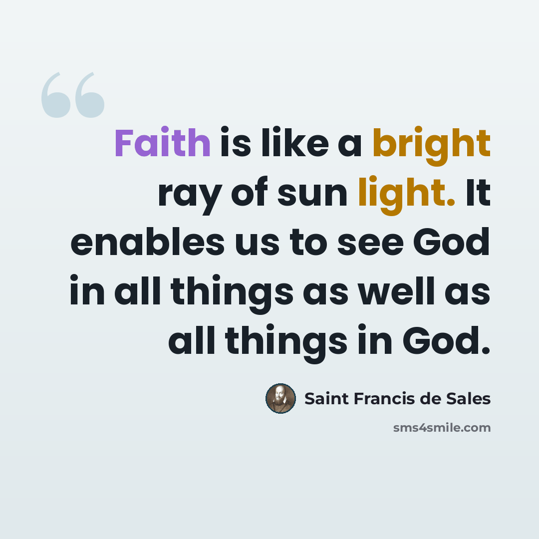 “Faith is like a bright ray of sun light. It enables us to see God in all things as well as all things in God.” quote by Saint Francis de Sales