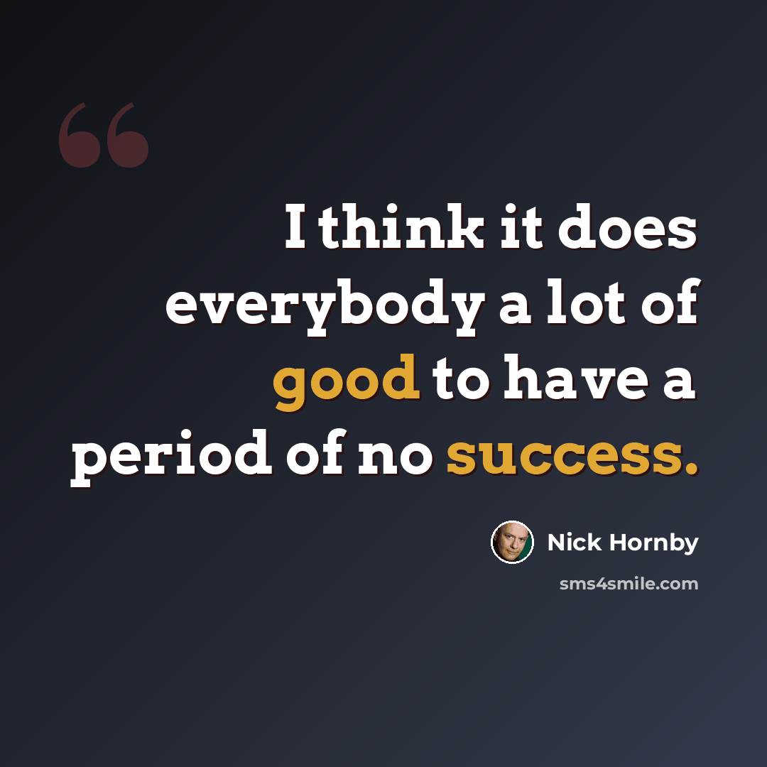 “I think it does everybody a lot of good to have a period of no success.” quote by Nick Hornby