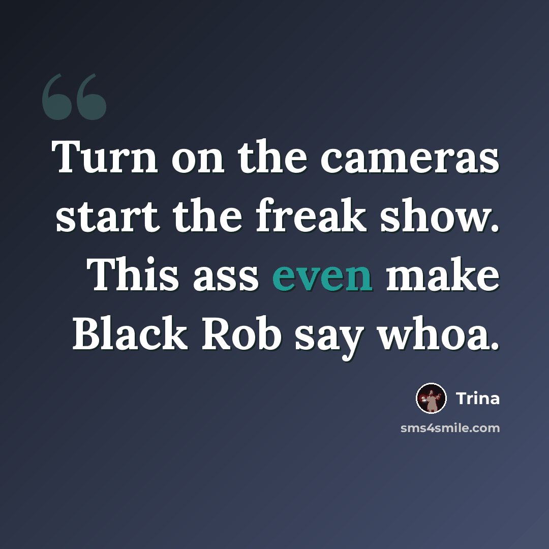 “Turn on the cameras start the freak show. This ass even make Black Rob say whoa.” quote by Trina