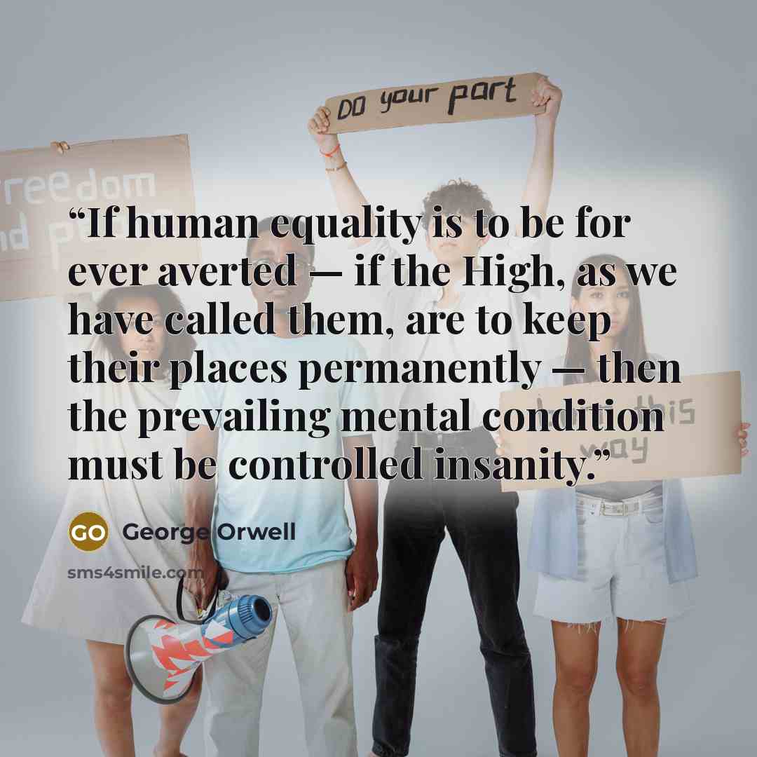 “If human equality is to be for ever averted — if the High, as we have called them, are to keep their places permanently — then the prevailing mental condition must be controlled insanity.” quote by George Orwell