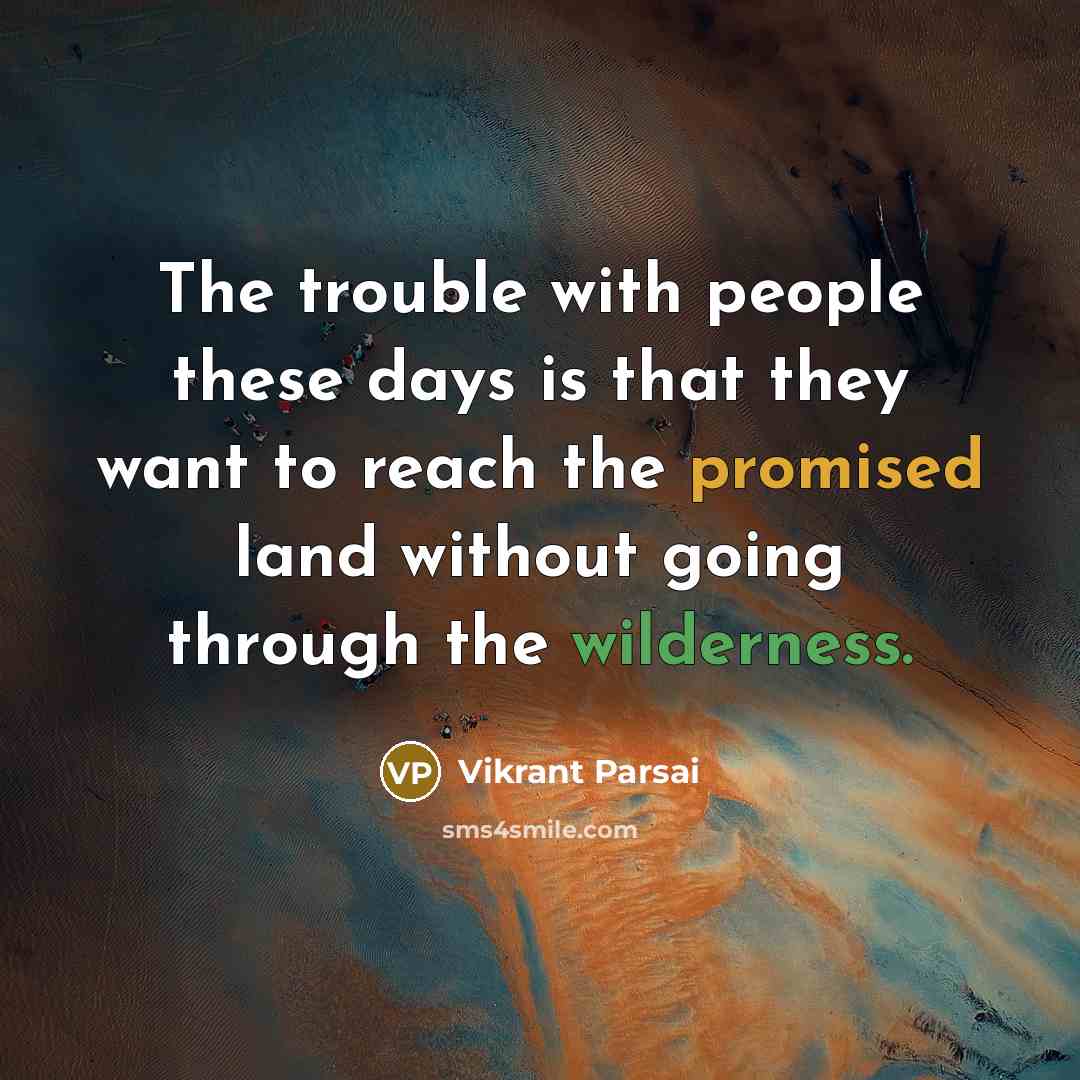 “The trouble with people these days is that they want to reach the promised land without going through the wilderness.” quote by Vikrant Parsai