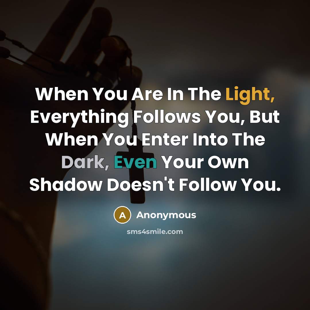 “When You Are In The Light, Everything Follows You, But When You Enter Into The Dark, Even Your Own Shadow Doesn't Follow You.” quote by Anonymous