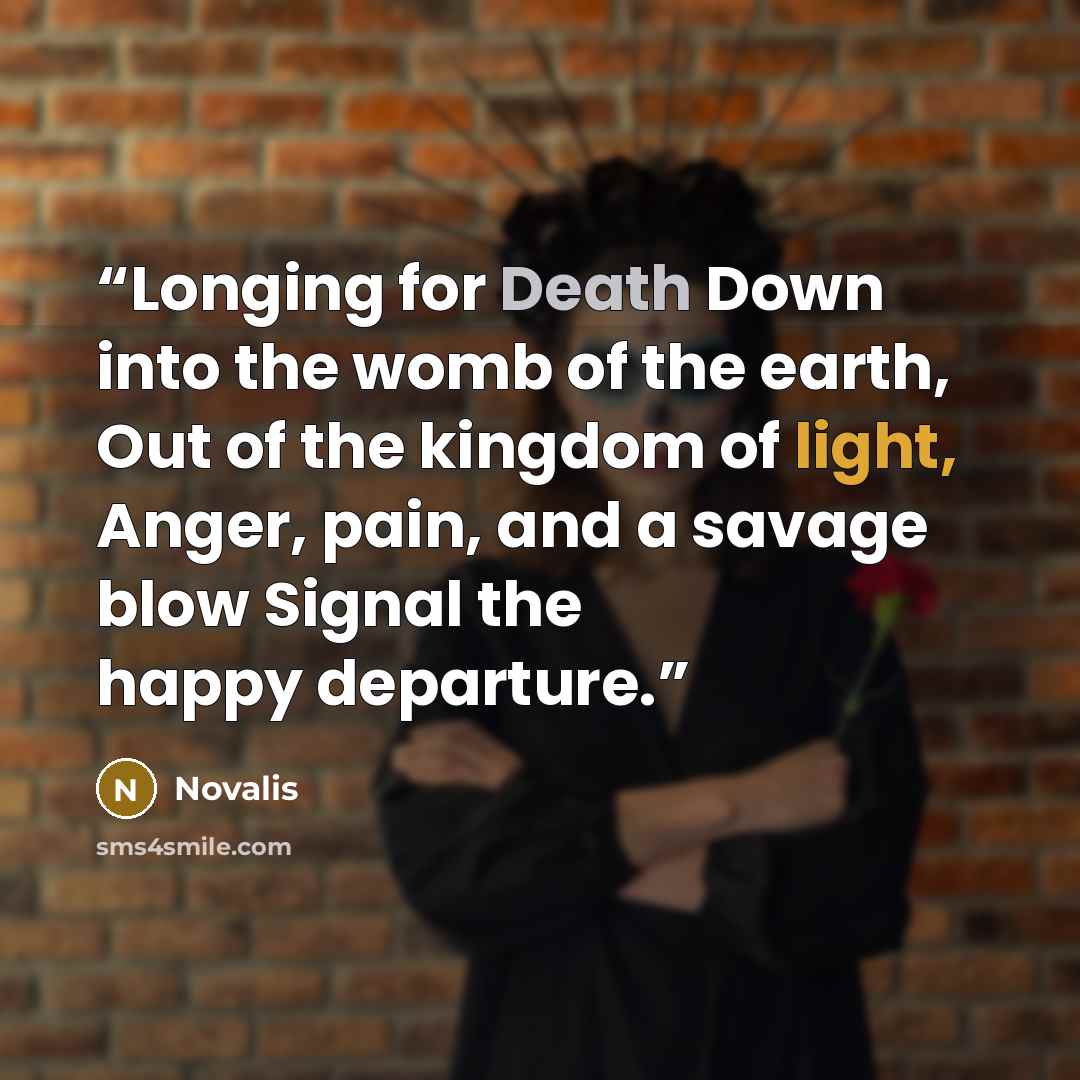 “Longing for Death Down into the womb of the earth, Out of the kingdom of light, Anger, pain, and a savage blow Signal the happy departure.” quote by Novalis
