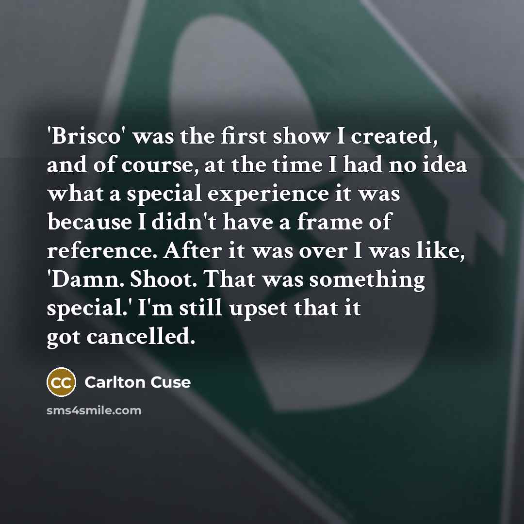 “'Brisco' was the first show I created, and of course, at the time I had no idea what a special experience it was because I didn't have a frame of reference. After it was over I was like, 'Damn. Shoot. That was something special.' I'm still upset that it got cancelled.” quote by Carlton Cuse