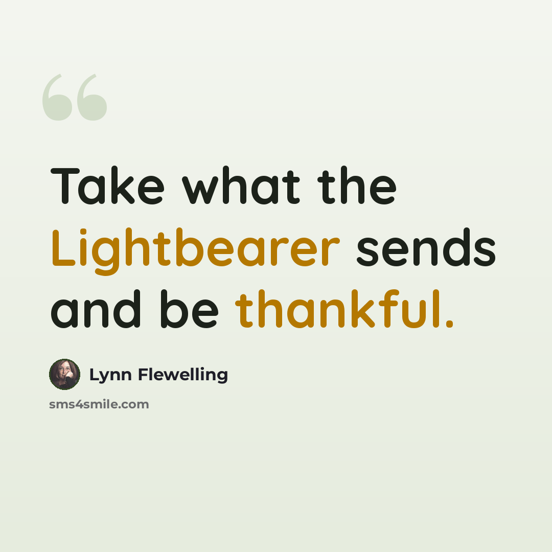 “Take what the Lightbearer sends and be thankful.” quote by Lynn Flewelling