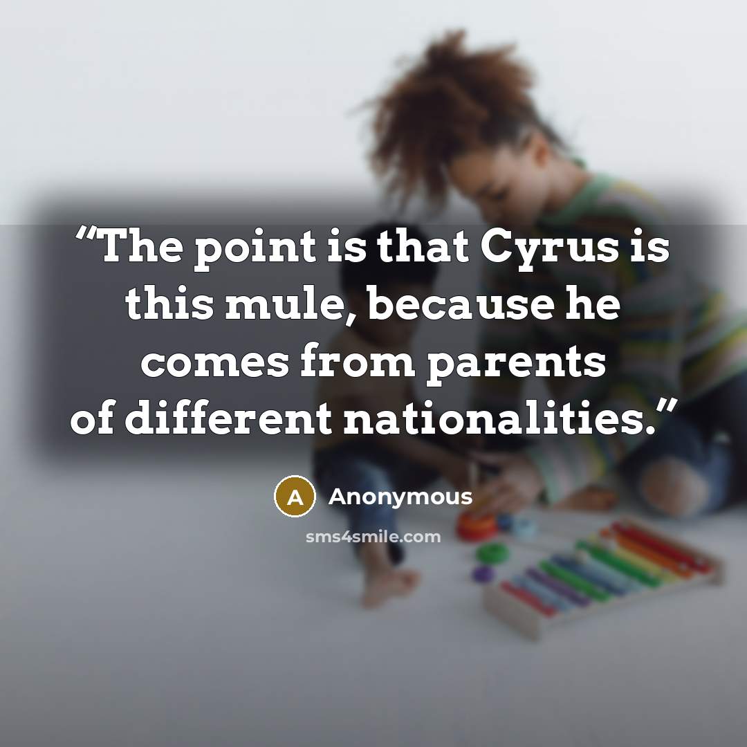 “The point is that Cyrus is this mule, because he comes from parents of different nationalities.” quote by Anonymous
