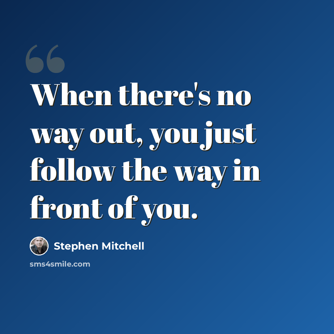 “When there's no way out, you just follow the way in front of you.” quote by Stephen Mitchell