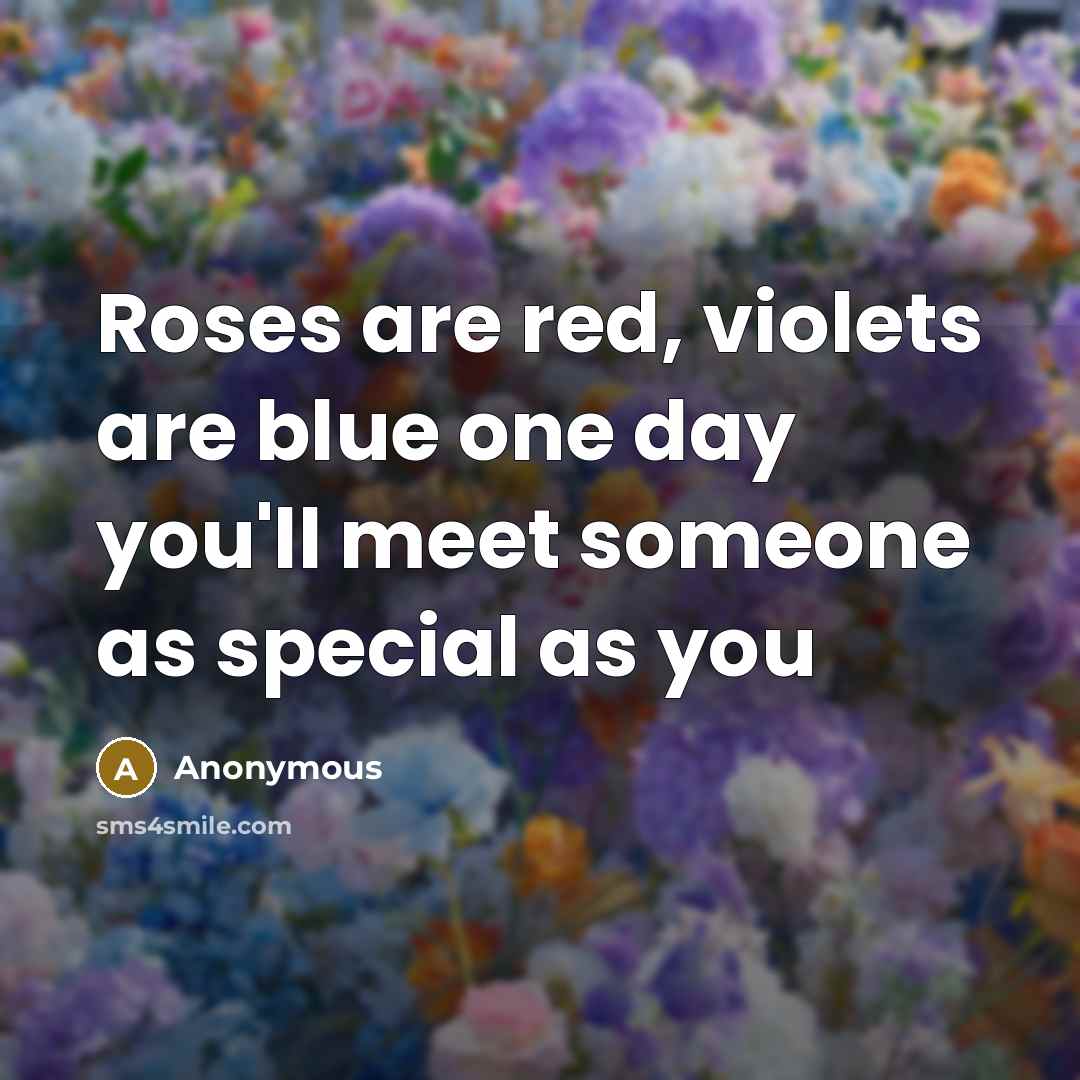 “Roses are red, violets are blue one day you'll meet someone as special as you” quote by Anonymous