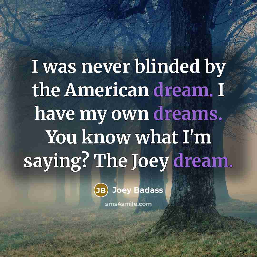 “I was never blinded by the American dream. I have my own dreams. You know what I'm saying? The Joey dream.” quote by Joey Badass