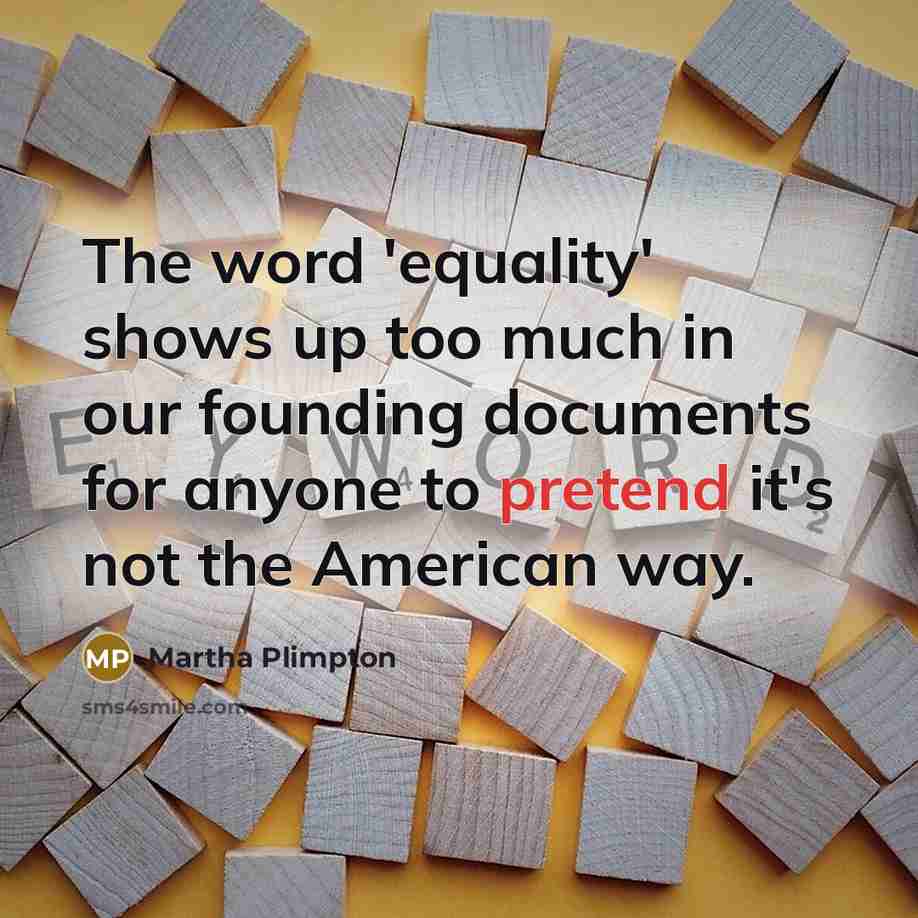 “The word 'equality' shows up too much in our founding documents for anyone to pretend it's not the American way.” quote by Martha Plimpton