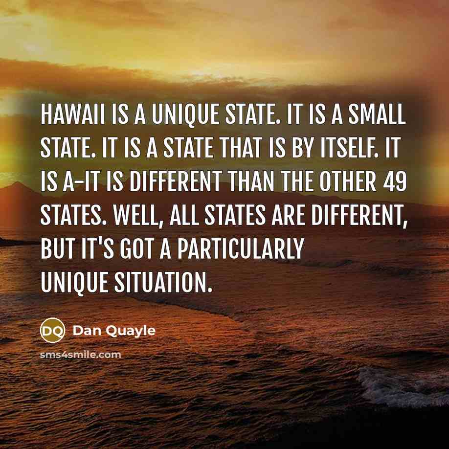 “Hawaii is a unique state. It is a small state. It is a state that is by itself. It is a-it is different than the other 49 states. Well, all states are different, but it's got a particularly unique situation.” quote by Dan Quayle