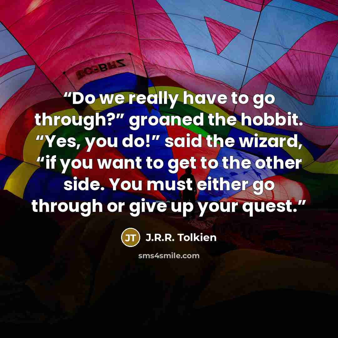 “Do we really have to go through?” groaned the hobbit. “Yes, you do!” said the wizard, “if you want to get to the other side. You must either go through or give up your quest.” quote by J.R.R. Tolkien