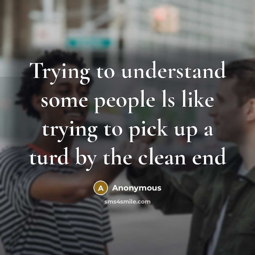 “Trying to understand some people ls like trying to pick up a turd by the clean end” quote by Anonymous