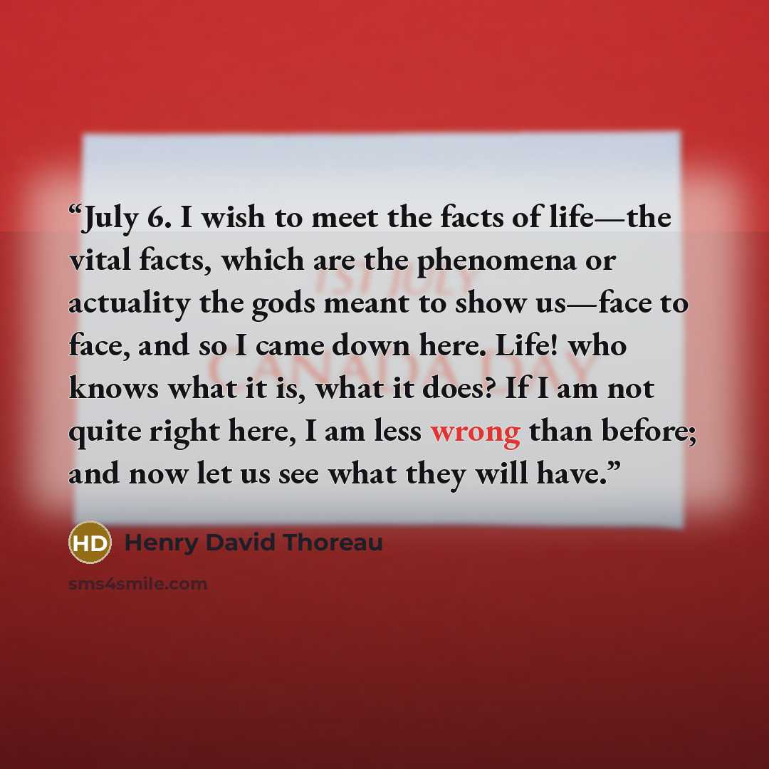 “July 6. I wish to meet the facts of life—the vital facts, which are the phenomena or actuality the gods meant to show us—face to face, and so I came down here. Life! who knows what it is, what it does? If I am not quite right here, I am less wrong than before; and now let us see what they will have.” quote by Henry David Thoreau