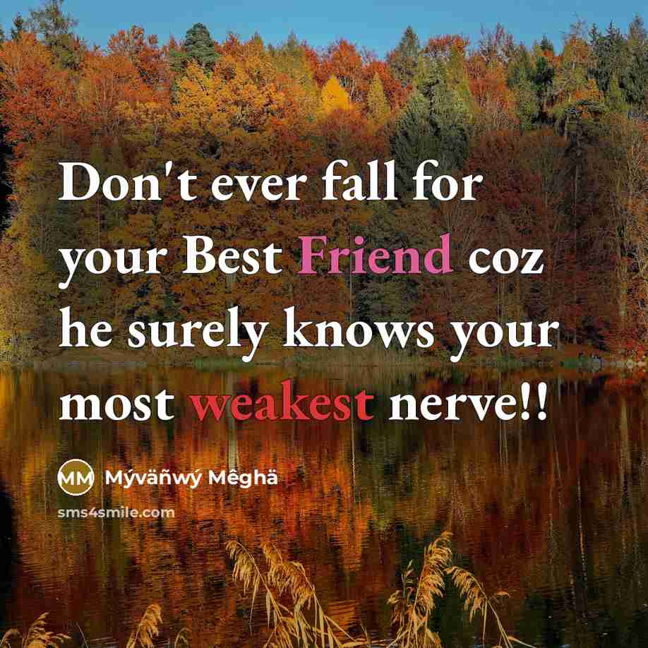 “Don't ever fall for your Best Friend coz he surely knows your most weakest nerve!!” quote by Mýväñwý Mêghä