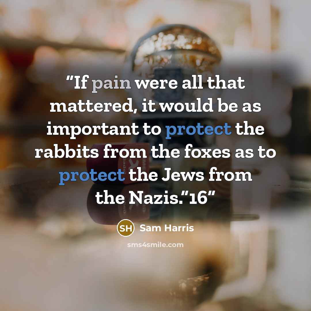 “If pain were all that mattered, it would be as important to protect the rabbits from the foxes as to protect the Jews from the Nazis.”16” quote by Sam Harris