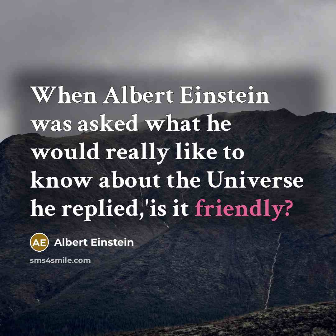 “When Albert Einstein was asked what he would really like to know about the Universe he replied,'is it friendly?” quote by Albert Einstein