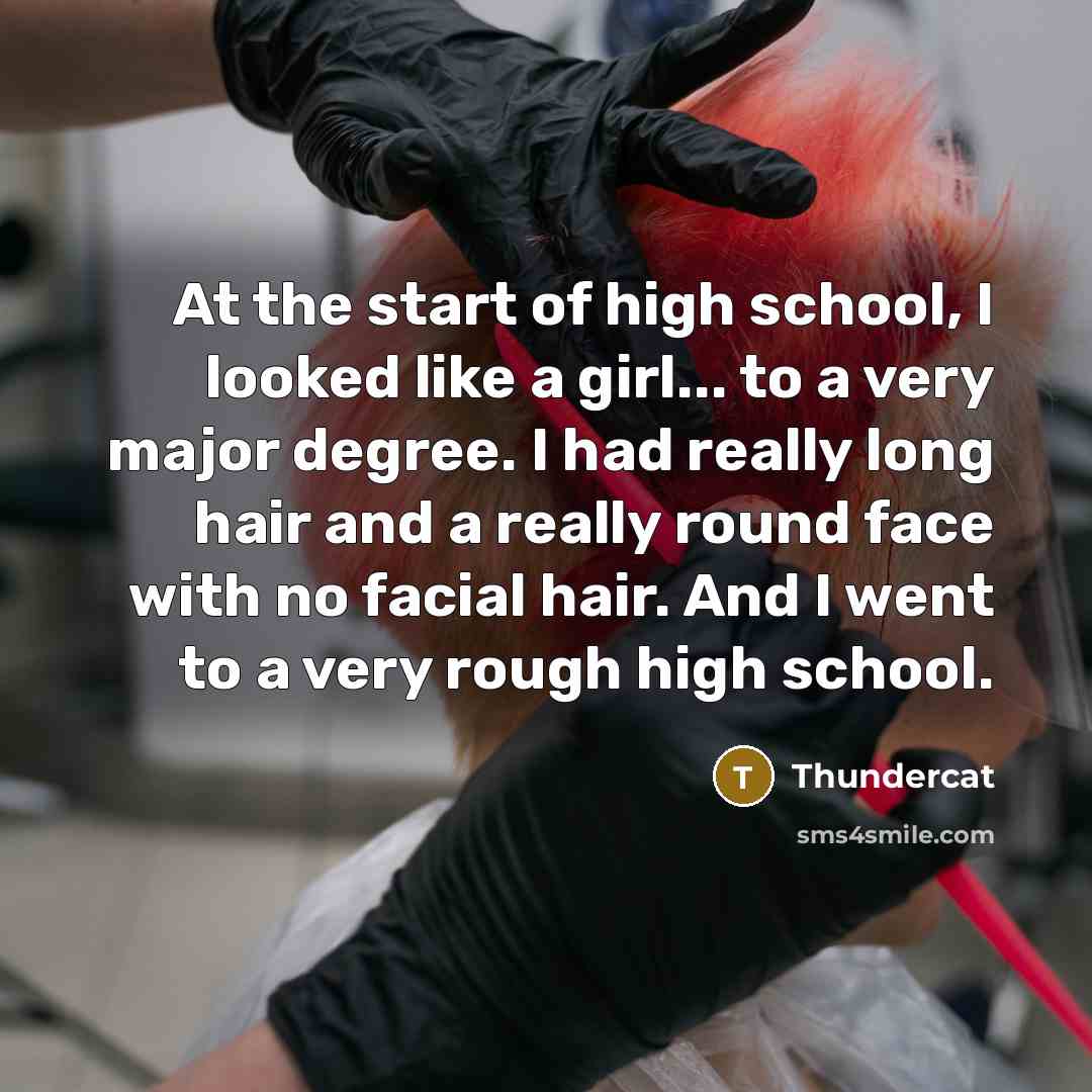 “At the start of high school, I looked like a girl... to a very major degree. I had really long hair and a really round face with no facial hair. And I went to a very rough high school.” quote by Thundercat