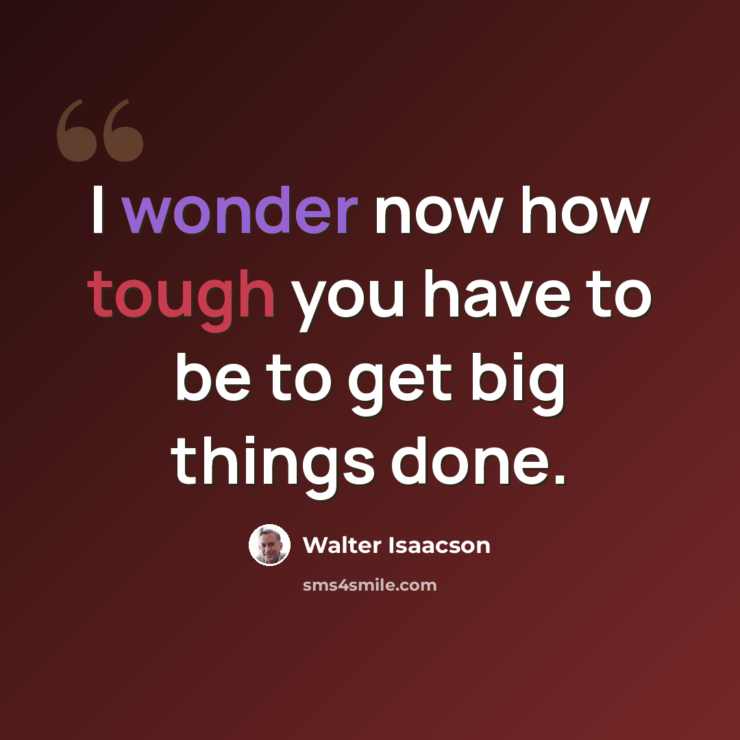 “I wonder now how tough you have to be to get big things done.” quote by Walter Isaacson