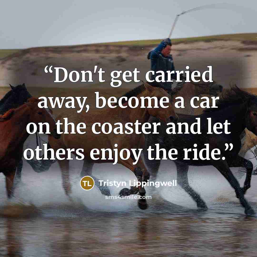“Don't get carried away, become a car on the coaster and let others enjoy the ride.” quote by Tristyn Lippingwell