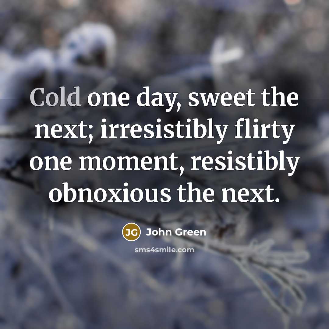 “Cold one day, sweet the next; irresistibly flirty one moment, resistibly obnoxious the next.” quote by John Green