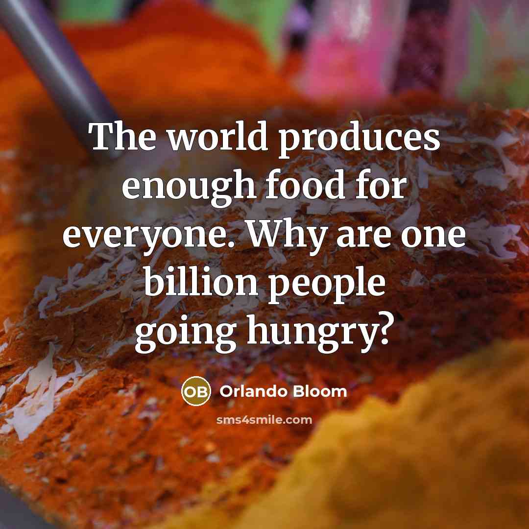 “The world produces enough food for everyone. Why are one billion people going hungry?” quote by Orlando Bloom