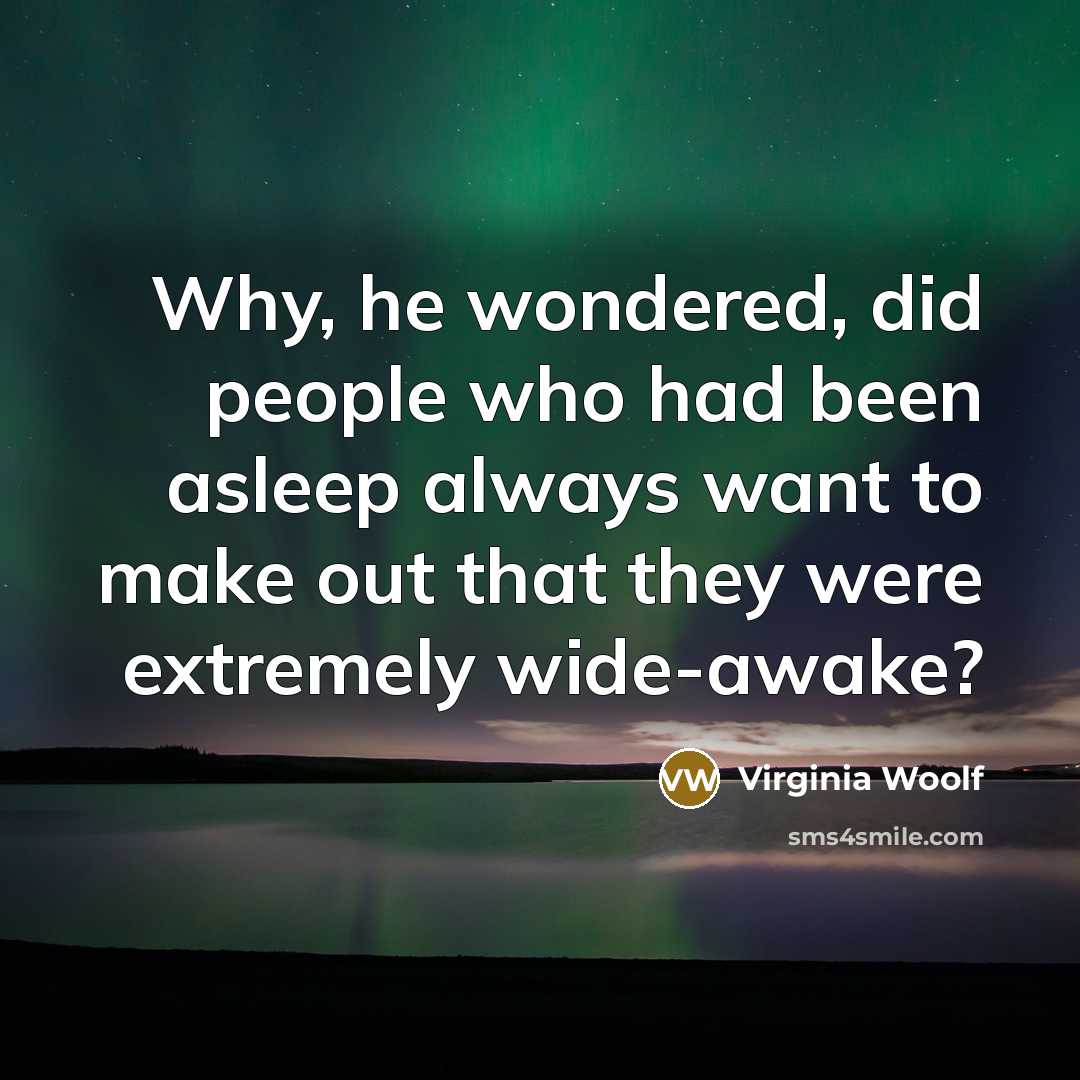 “Why, he wondered, did people who had been asleep always want to make out that they were extremely wide-awake?” quote by Virginia Woolf