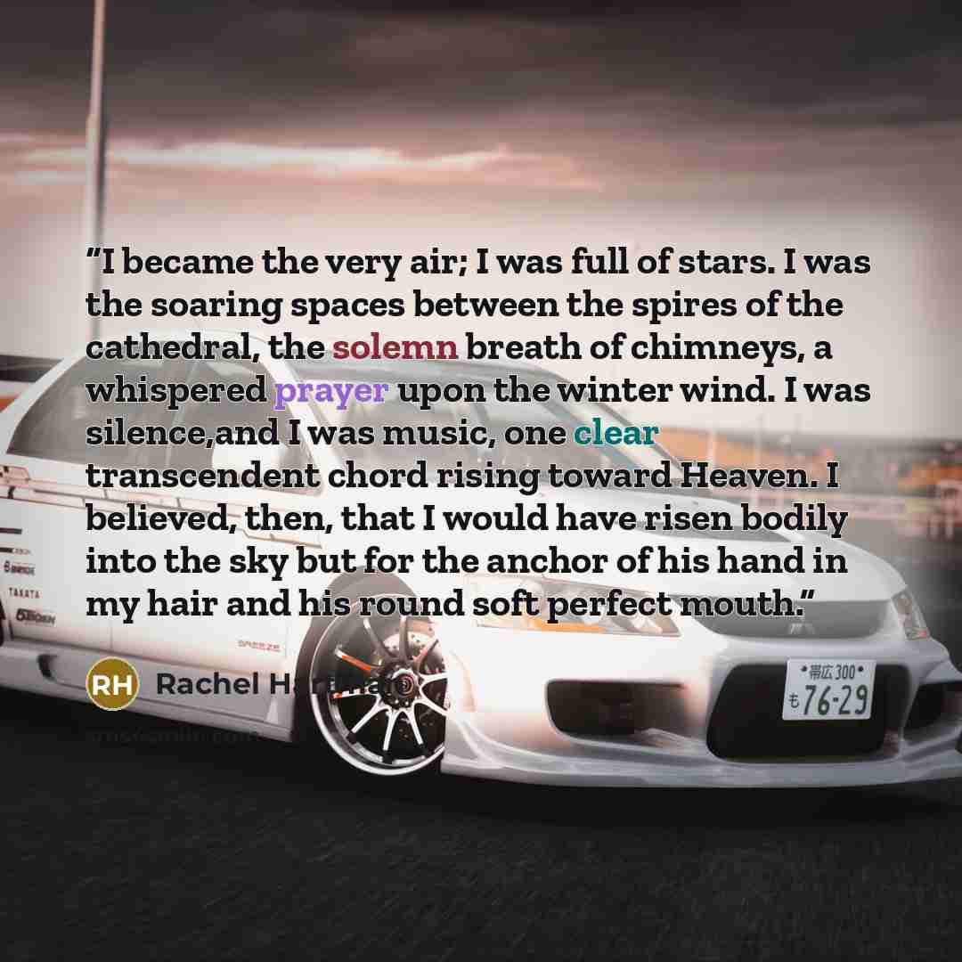 “I became the very air; I was full of stars. I was the soaring spaces between the spires of the cathedral, the solemn breath of chimneys, a whispered prayer upon the winter wind. I was silence,and I was music, one clear transcendent chord rising toward Heaven. I believed, then, that I would have…” quote by Rachel Hartman