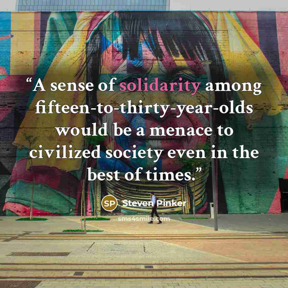 “A sense of solidarity among fifteen-to-thirty-year-olds would be a menace to civilized society even in the best of times.” quote by Steven Pinker