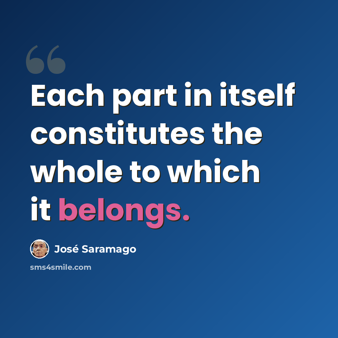 “Each part in itself constitutes the whole to which it belongs.” quote by Jose Saramago