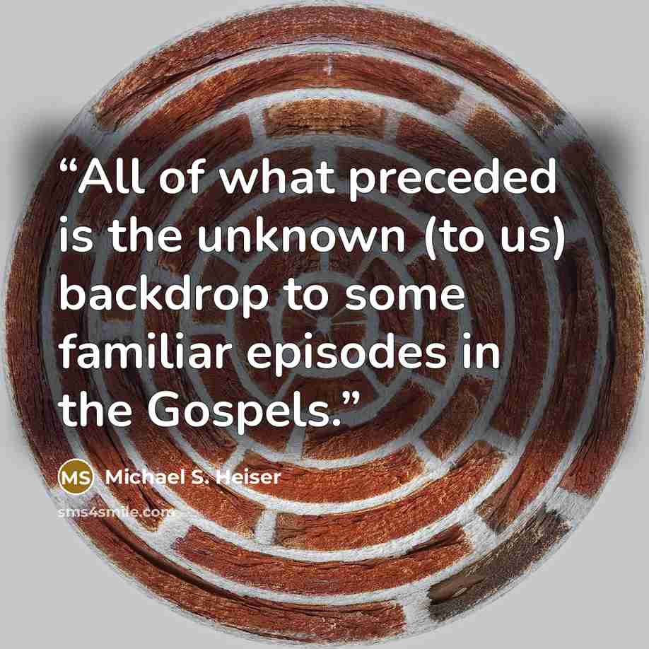 “All of what preceded is the unknown (to us) backdrop to some familiar episodes in the Gospels.” quote by Michael S. Heiser