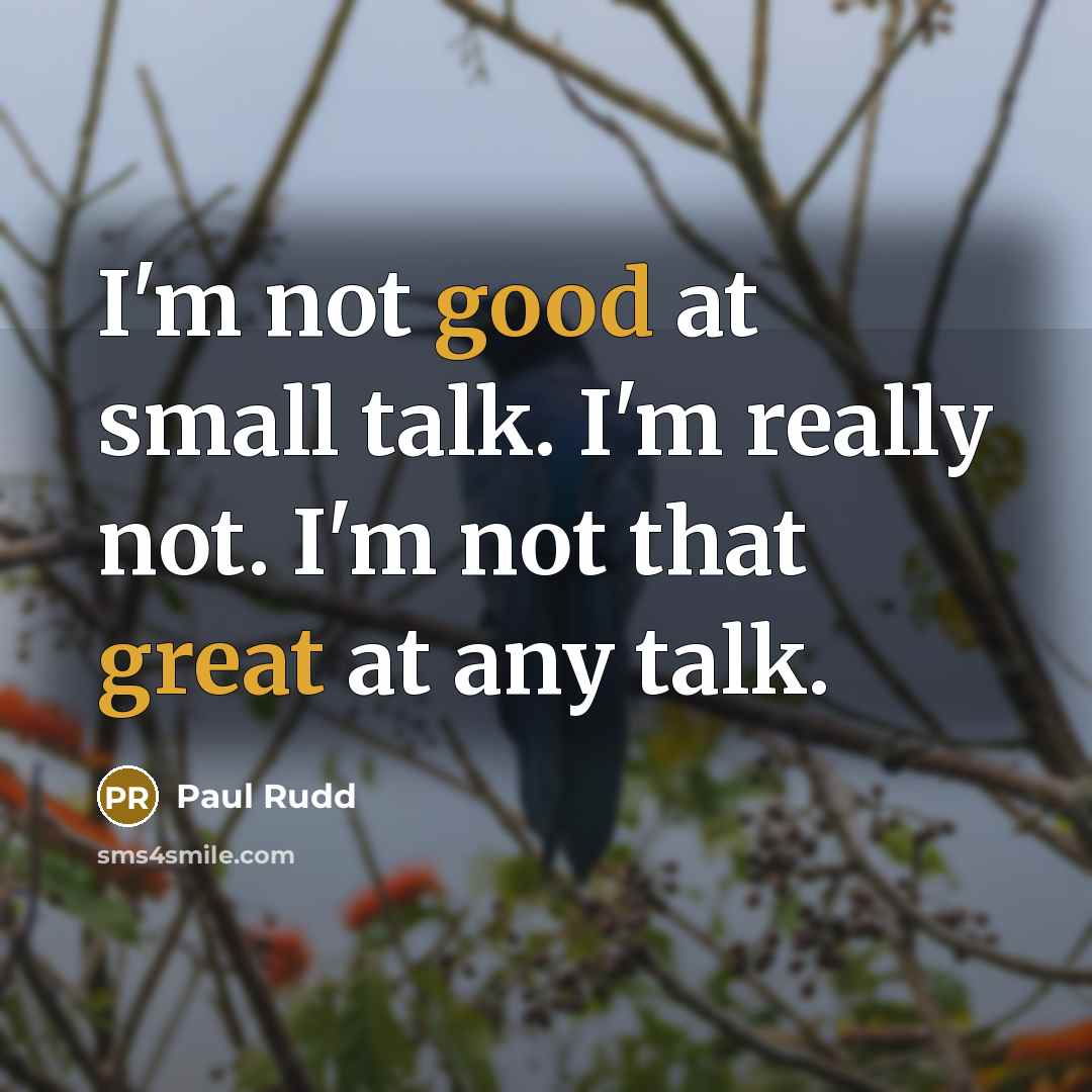 “I'm not good at small talk. I'm really not. I'm not that great at any talk.” quote by Paul Rudd