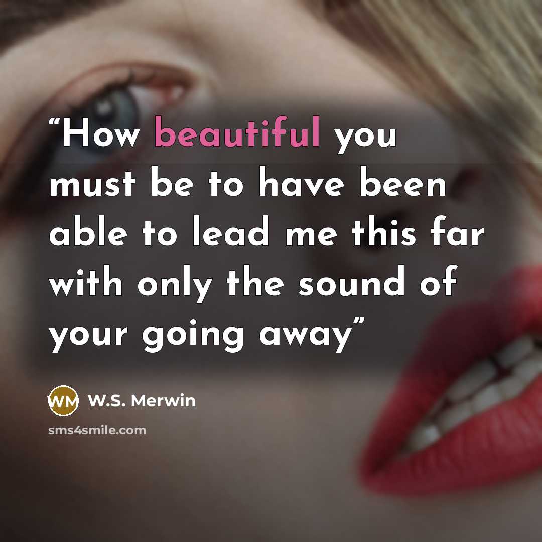 “How beautiful you must be to have been able to lead me this far with only the sound of your going away” quote by W.S. Merwin