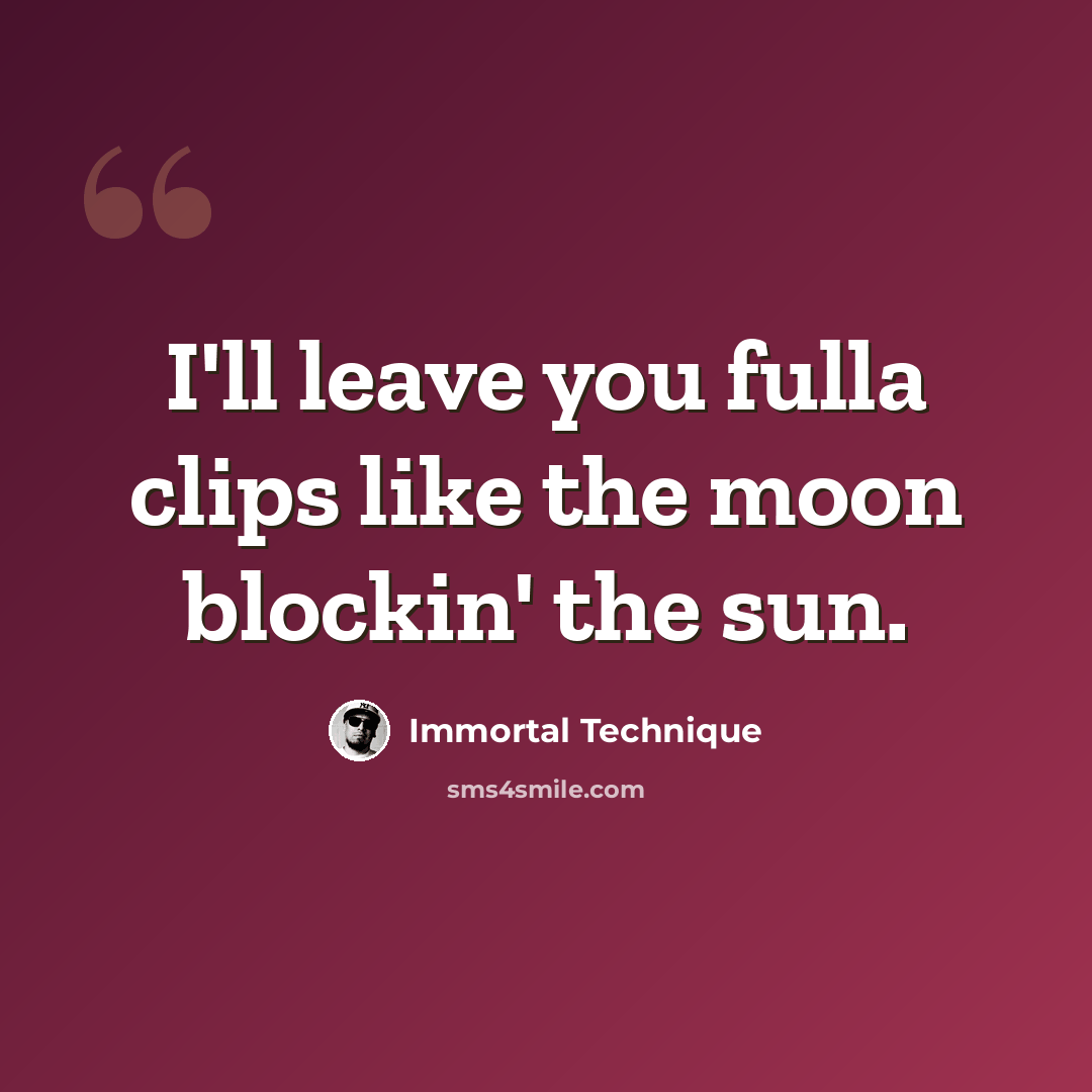 “I'll leave you fulla clips like the moon blockin' the sun.” quote by Immortal Technique