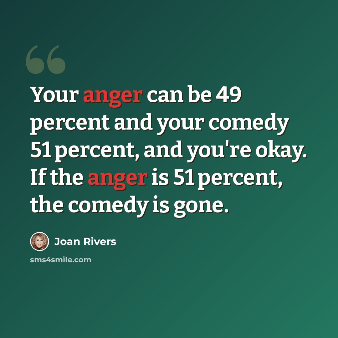 “Your anger can be 49 percent and your comedy 51 percent, and you're okay. If the anger is 51 percent, the comedy is gone.” quote by Joan Rivers