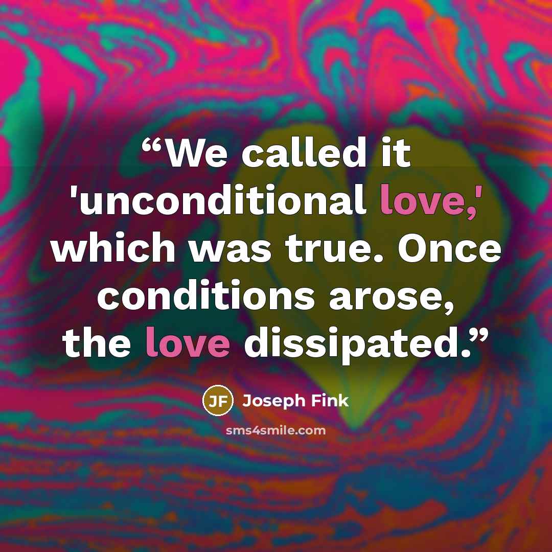 “We called it 'unconditional love,' which was true. Once conditions arose, the love dissipated.” quote by Joseph Fink