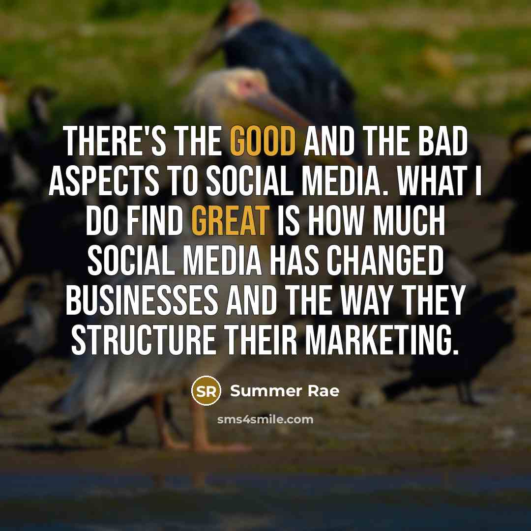 “There's the good and the bad aspects to Social Media. What I do find great is how much social media has changed businesses and the way they structure their marketing.” quote by Summer Rae