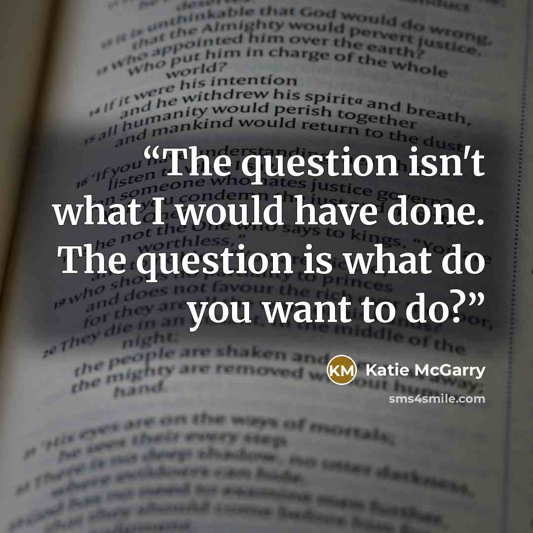 “The question isn't what I would have done. The question is what do you want to do?” quote by Katie McGarry